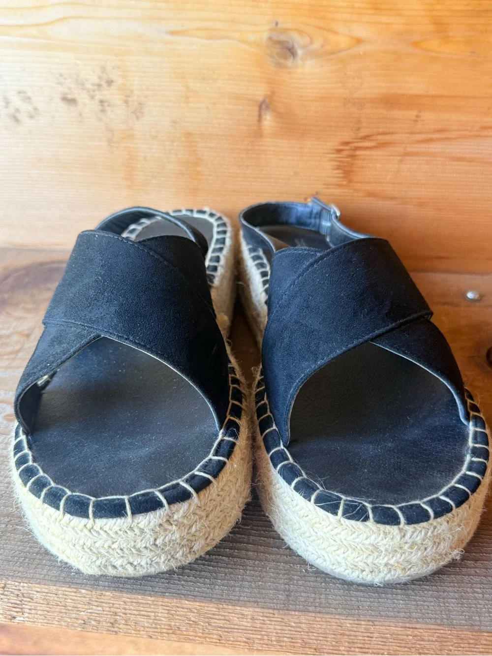 Black Espadrille Wedge Sandals - Women (size 10)